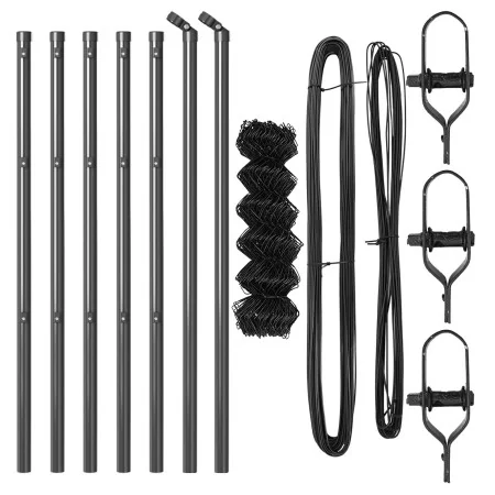 Cerca de Eslabones de Cadena con 7 postes 0.8x10 m Acero Galvanizado Gris | Foro24.es | Tu tienda online para hogar, jardín y más Foro24.es
