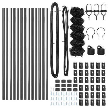Cerca de Eslabones de Cadena con 13 Postes 0.4x25 m Acero Galvanizado Gris | Foro24.es | Tu tienda online para hogar, jardín y más Foro24.es