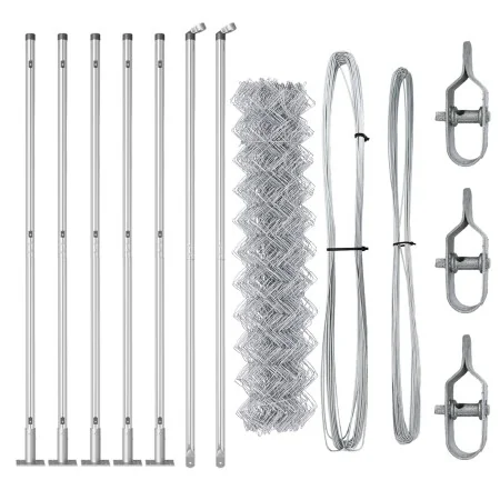 Cerca de Eslabones de Cadena con 7 postes con brida 1x10 m Acero Galvanizado von , Zaunpaneele - Ref: Foro24-3351293, Preis: ...