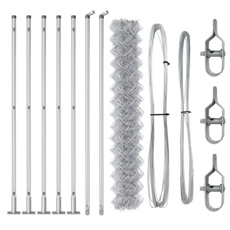 Cerca de eslabones de cadena con 7 postes flangados 1.4x10 m de acero galvanizado | Foro24.es | Tu tienda online para hogar, jardín y más Foro24.es