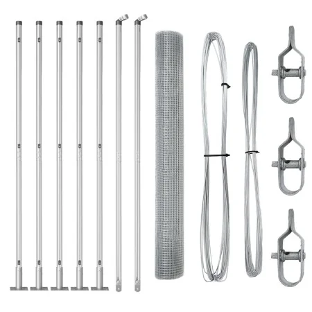 Valla de Alambre Soldado con 7 Postes con Flanja 0.8x10 m Acero Galvanizado | Foro24.es | Tu tienda online para hogar, jardín y más Foro24.es