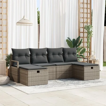 Set de Sofá de Jardín de 6 Piezas con Cojines Gris Poliratán, Sofá de Jardín de 2 Plazas con Cojines Gris Poliratán | Foro24.es | Tu tienda online para hogar, jardín y más Foro24.es