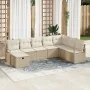 Set de sofá de jardín de 8 piezas con cojines de poliratán beige, Sofá de jardín de 2 plazas con cojines de poliratán beige d...