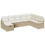 Set de sofá de jardín de 8 piezas con cojines de poliratán beige, Sofá de jardín de 2 plazas con cojines de poliratán beige d...