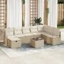 Conjunto de Sofás de Jardín de 9 Piezas con Cojines Beige Poli Rattan, Sofá de Jardín de 2 Plazas con Cojines Beige Poli Ratt...