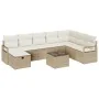 Conjunto de Sofás de Jardín de 9 Piezas con Cojines Beige Poli Rattan, Sofá de Jardín de 2 Plazas con Cojines Beige Poli Ratt...