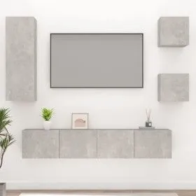 Set de muebles de TV 5 pzas madera contrachapada gris hormigón de vidaXL, Muebles TV - Ref: Foro24-3114441, Precio: 166,87 €,...