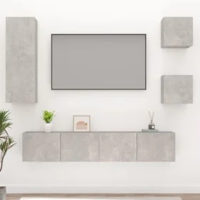 TV-Möbelset 5-teilig betongraues Sperrholz von vidaXL, TV-Möbel - Ref: Foro24-3114441, Preis: 166,87 €, Rabatt: %