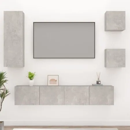 TV-Möbelset 5-teilig betongraues Sperrholz von vidaXL, TV-Möbel - Ref: Foro24-3114441, Preis: 166,87 €, Rabatt: %