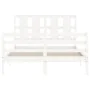 White solid wood bed frame with headboard 140x200 cm by vidaXL, Beds and slatted bases - Ref: Foro24-3194117, Price: 136,81 €...