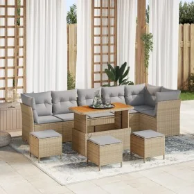 Conjunto Sofá Jardín 10 Piezas con Cojines Beige