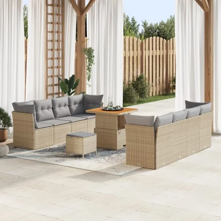 Juego de sofá de jardín de 11 piezas con cojines beige ratán, Juego de comedor de jardín de 3 piezas con cojines beige ratán | Foro24.es | Tu tienda online para hogar, jardín y más Foro24.es