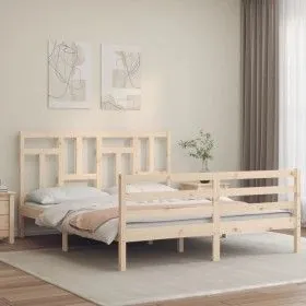 Bed frame with solid wood headboard 160x200 cm by vidaXL, Beds and slatted bases - Ref: Foro24-3194971, Price: 138,62 €, Disc...