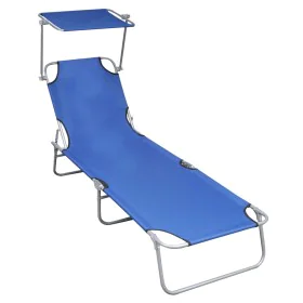 Folding sun lounger with blue aluminum awning by vidaXL, Loungers - Ref: Foro24-47769, Price: 59,92 €, Discount: %