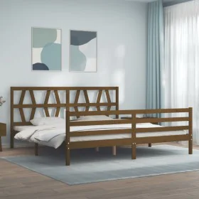 Honey brown solid wood bed frame and headboard 200x200 cm by vidaXL, Beds and slatted bases - Ref: Foro24-3194399, Price: 172...