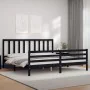 Bed frame with black solid wood headboard 200x200 cm by vidaXL, Beds and slatted bases - Ref: Foro24-3193880, Price: 165,23 €...