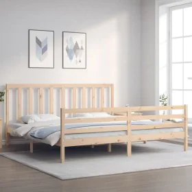Bed frame with solid wood headboard 200x200 cm by vidaXL, Beds and slatted bases - Ref: Foro24-3193811, Price: 142,10 €, Disc...