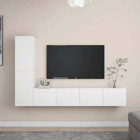 Set de muebles de salón TV 4 piezas madera de ingeniería blanco de , Muebles TV - Ref: Foro24-3078674, Precio: 172,16 €, Desc...