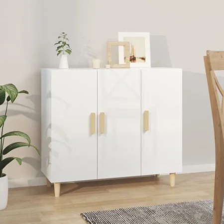 Aparador de madera de ingeniería blanco brillo 90x34x80 cm de , Aparadores - Ref: Foro24-812498, Precio: 112,49 €, Descuento:...