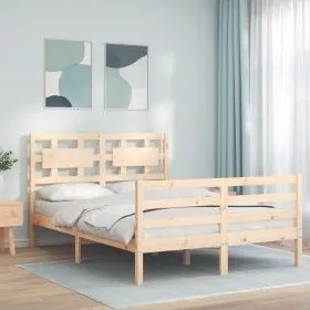 Bed frame with solid wood headboard 120x200 cm by vidaXL, Beds and slatted bases - Ref: Foro24-3194436, Price: 117,35 €, Disc...