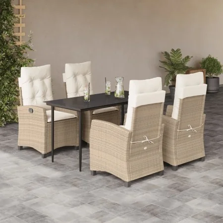 Set comedor de jardín 5 pzas con cojines ratán sintético beige by , Garden sets - Ref: Foro24-3212805, Price: 643,28 €, Disco...