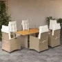 Set comedor de jardín 7 pzas con cojines ratán sintético beige de , Conjuntos de jardín - Ref: Foro24-3212940, Precio: 990,28...