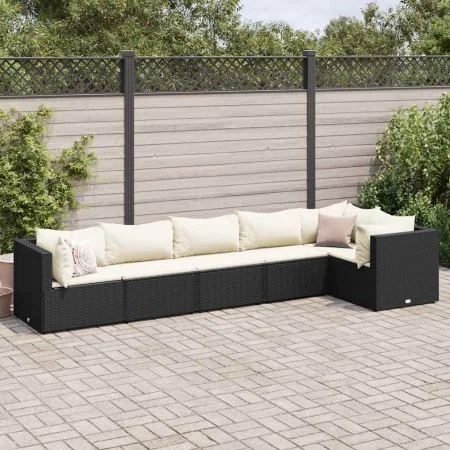 Set muebles de jardín 6 piezas y cojines ratán sintético negro de , Conjuntos de jardín - Ref: Foro24-3308104, Precio: 507,60...