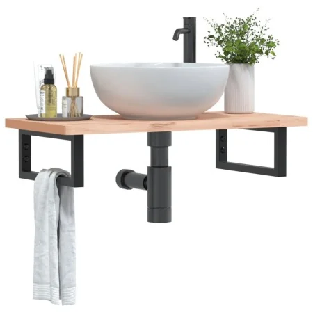 Estante de lavabo de pared de acero y madera maciza de haya de , Tocadores de baño - Ref: Foro24-3302353, Precio: 81,86 €, De...