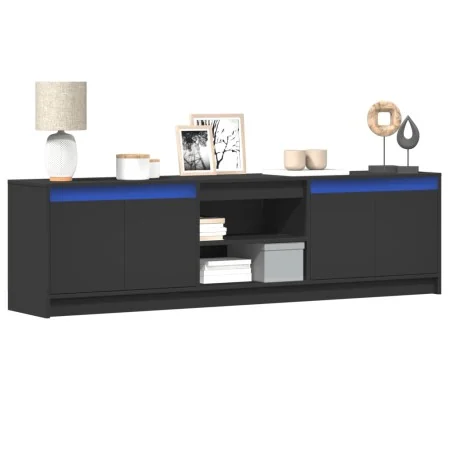 Mueble de TV con LED madera de ingeniería negro 180x34x50 cm by , TV Furniture - Ref: Foro24-3307913, Price: 173,02 €, Discou...