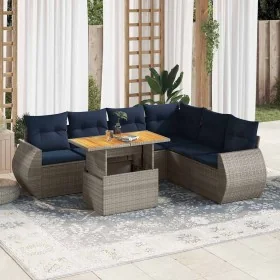 Set de sofás de jardín 7 pzas con cojines ratán