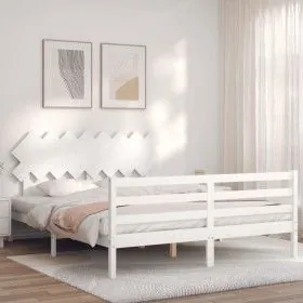 Weißer Massivholzbettrahmen mit Kopfteil 160x200 cm von vidaXL, Betten und Lattenroste - Ref: Foro24-3195297, Preis: 142,13 €...