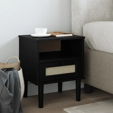 Mesita noche SENJA aspecto ratán madera pino negro 40x35x48 cm von , Nachttische - Ref: Foro24-358012, Preis: 62,88 €, Rabatt...