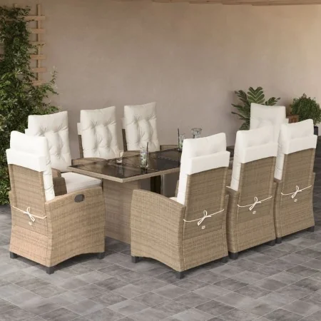 Set comedor de jardín 9 pzas con cojines ratán sintético beige by , Garden sets - Ref: Foro24-3212927, Price: 1,00 €, Discoun...