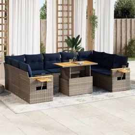 Set sofás jardín y cojines 10 pzas ratán