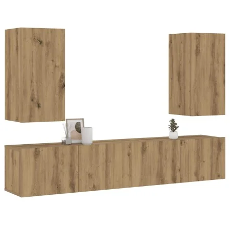 Muebles de TV de pared 4 uds madera ingeniería roble artesanal de , Muebles TV - Ref: Foro24-3328982, Precio: 158,27 €, Descu...