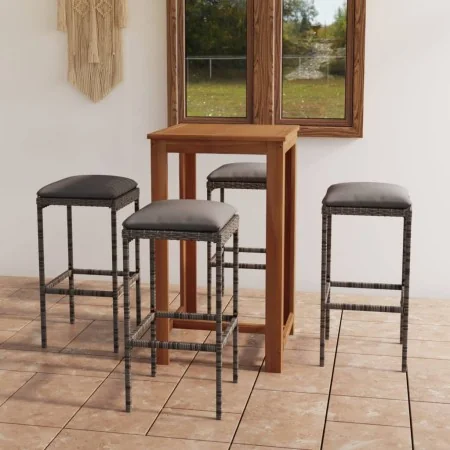 Set de bar para jardín 5 piezas y cojines ratán sintético gris | Foro24.es | Tu tienda online para hogar, jardín y más Foro24.es