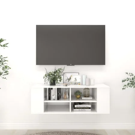 Mueble de pared para TV contrachapada blanco brillo 102x35x35cm | Foro24.es | Tu tienda online para hogar, jardín y más Foro24.es