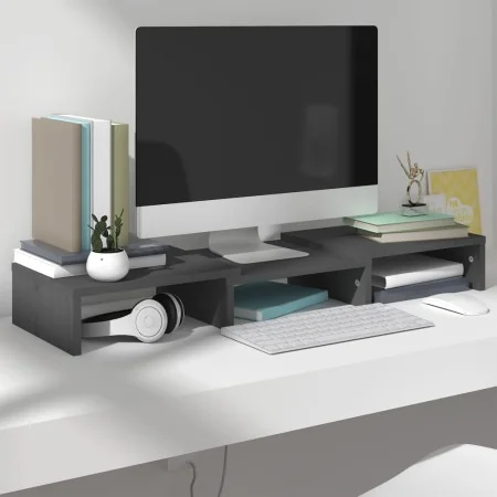 Soporte de monitor madera maciza de pino gris 60x24x10,5 cm | Foro24.es | Tu tienda online para hogar, jardín y más Foro24.es