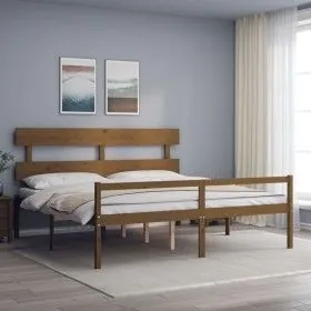 Cama personas mayores cabecero madera marrón miel 200x200 cm de vidaXL, Camas y somieres - Ref: Foro24-3195374, Precio: 179,3...