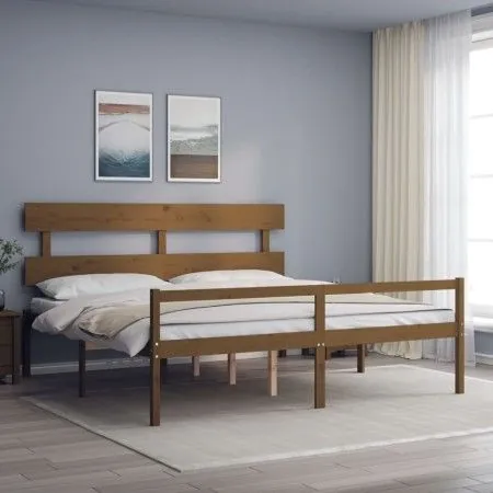 Seniorenbett mit honigbraunem Holzkopfteil 200x200 cm von vidaXL, Betten und Lattenroste - Ref: Foro24-3195374, Preis: 179,35...