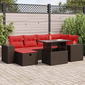 Set sofás jardín y cojines 7 pzas ratán sintético