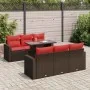 Juego Sofá Jardín 7 Piezas con Cojines Marrón Poli Ratán Acacia | Foro24.es | Tu tienda online para hogar, jardín y más Foro24.es