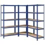 Juego de 3 estantes de 5 niveles acero azul y madera industrial de , Estanterías industriales - Ref: Foro24-3307614, Precio: ...