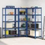 Juego de 3 estantes de 5 niveles acero azul y madera industrial de , Estanterías industriales - Ref: Foro24-3307614, Precio: ...