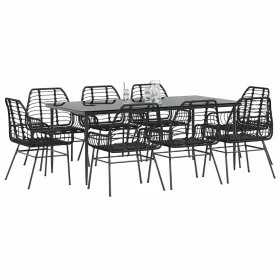 Juego de comedor jardín 9 piezas ratán polivinílico negro de , Conjuntos de jardín - Ref: Foro24-3334442, Precio: 649,99 €, D...