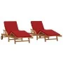 Tumbonas 2 pcs con cojines y ruedas Rojo Madera maciza de Acacia | Foro24.es | Tu tienda online para hogar, jardín y más Foro24.es