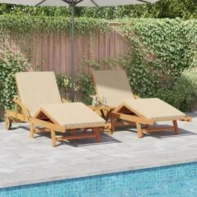Tumbonas 2 pcs con cojines y mesa Beige Madera