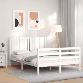 White solid wood bed frame with headboard 140x200 cm by vidaXL, Beds and slatted bases - Ref: Foro24-3194767, Price: 156,10 €...