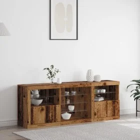 Sideboard with LED lights Old wood 181.5x37x67 cm