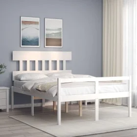 Cama personas mayores cabecero madera maciza blanco 140x200 cm de vidaXL, Camas y somieres - Ref: Foro24-3195417, Precio: 168...